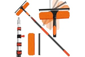 ACTREY 26FT High Window Cleaning Kit with Pole, 2 in 1 Window Squeegee for Window Cleaning,5-20FT Professional Window Cleaning Kit with Pole,180°Rotatable Squeegee for Indoor/Outdoor High Windows,Home,Car