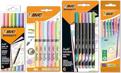 Kit d’écriture Pastel avec Feutres double pointe, Porte-mines, Surligneurs et Feutres d'écriture - Corps et Encres Pastel Assortis, Pack de 23