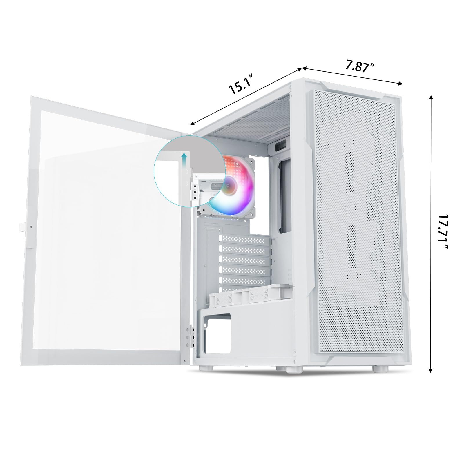 DARKROCK A8-M White Micro-ATX Mid Tower Computer PC Case for Gaming & Business Tempered Glass Side Panel Support 240mm Radiator on Top 1 x ARGB Fan & 2 x 120mm Cooling Fans Pre-Installed