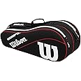 WILSON Advantage III Tennis Racket Bag - Holds up to 6 Rackets, Black/White/Red