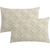 JELLYMONI Pillowcases Standard Size Light Sand 2 Pack Boho Plaid Bed Pillow Covers 20x26in Polyester Envelope Pillow Shams Tufted Bohemian Textured (Pillows are not Included)