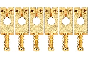 Banworks 10.5mm (13/32") PRS Style Tremolo Bridge Saddles Set Brass Modern Saddles for Strat ST Electric Guitars 52.5mm (2-1/16") String Spacing Pack of 6 JT/QM-05 Golden