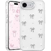 EYZUTAK Case for iPhone 16e, Bling Glitter 3D Bowknot Phone Case Cute Sparkly Crystal Clear Bow Aesthetic Design Cover Slim Soft Durable TPU Transparent Protective Cover for Women Girls - Bow
