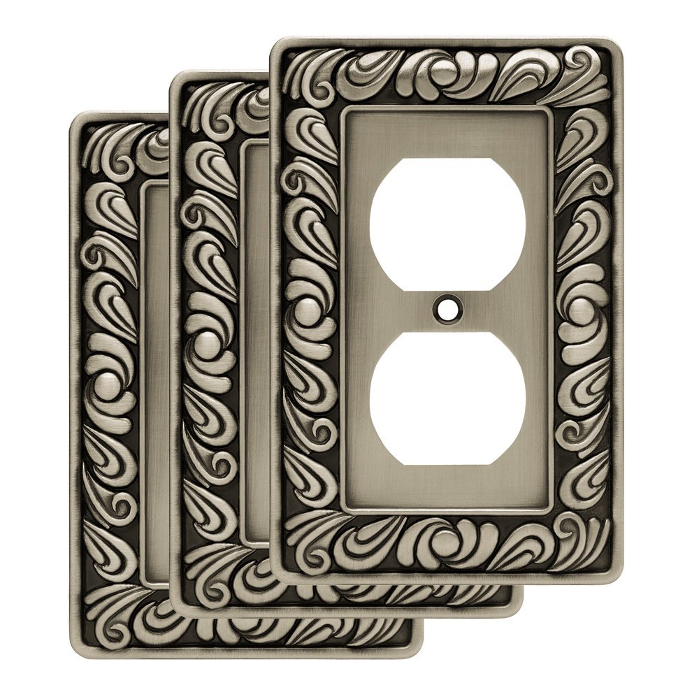 Franklin Brass W10110V-BSP-R Paisley Single Duplex Outlet Wall Plate/Switch Plate/Cover, Brushed Satin Pewter, 3 Pack,
