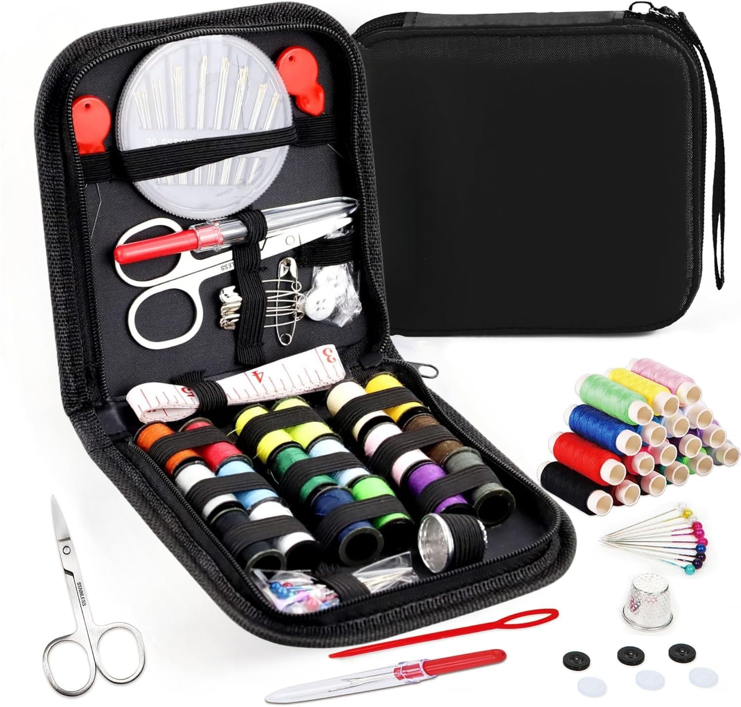 Sewing Kit,Mini Sewing Kit with Needle Threaders, Tape Measure, Sewing Scissors, 18x Sewing Thread, Safety Pins etc | Sewing Accessories - Travel Kit of Knitting Needles Set