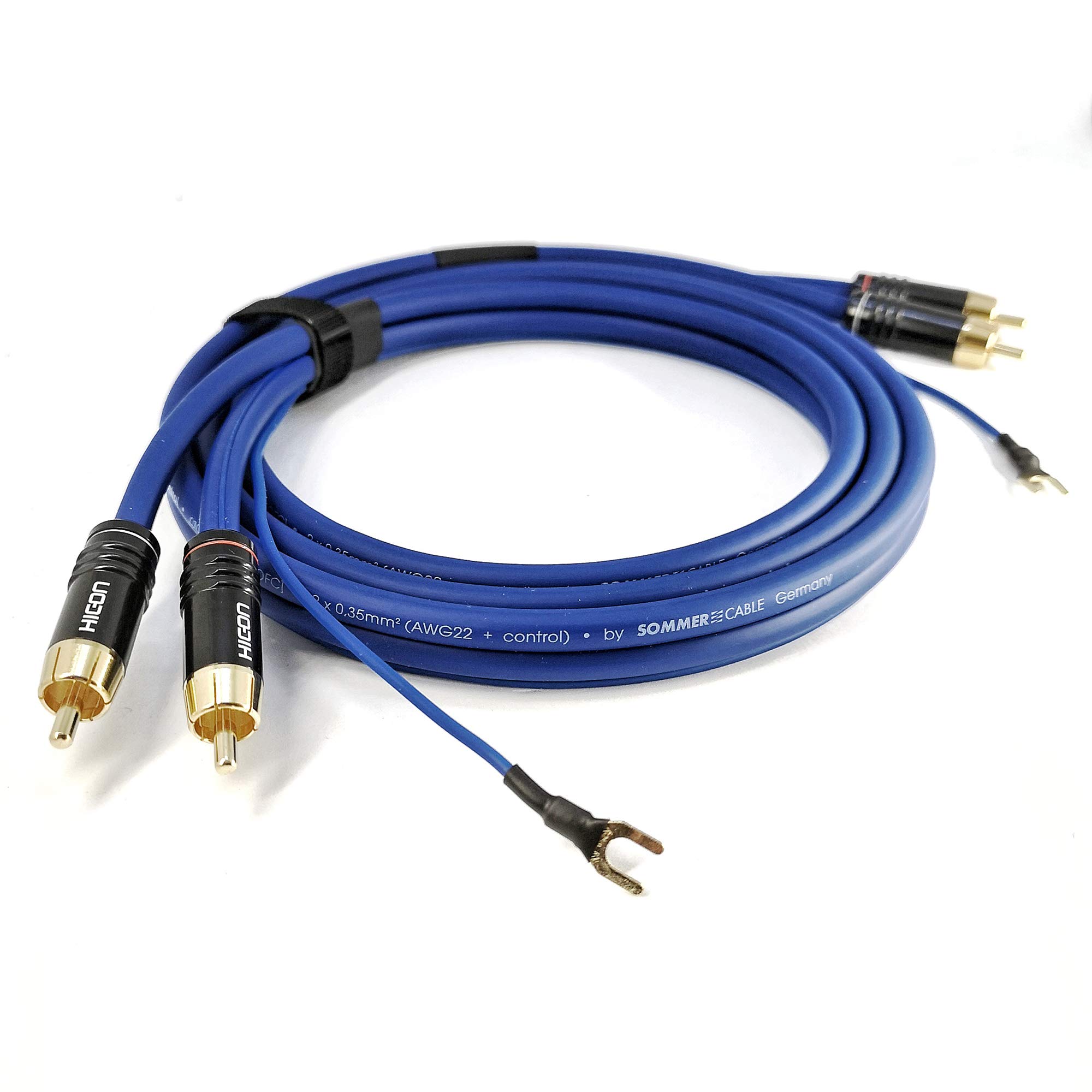 SC81-K3-0200 2m Phono Cable Sommer Cable Shielded 2 x 0.35 mm² Audio Cable 1 x 0.35 mm² Extra Long Earth Cable Gold-Plated Connectors