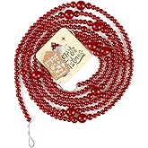 Wood Bead Garland and Vintage Sign for Christmas Home Decoration, 12ft Wood Bead Farmhouse Wall Decoration, Red Berry Garland for Christmas Tree Decoration with Wooden Sign