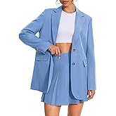 Casly Lamiit Womens Two Piece Skort Sets Business Casual Blazer Suit Spring Pleated Light Blue Skirt Notched Collar Jacket Matching Travel Outfits XL