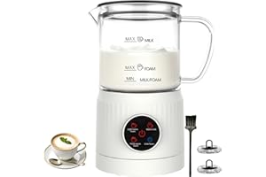 Casimhu 4-in-1 Milk Frother, Electric Milk Frother and Steamer with LED Touch Screen, Ceramic Lining Bottom, Milk Warmer 13.52oz for Lattes, Cappuccinos, and Macchiatos at Home, White