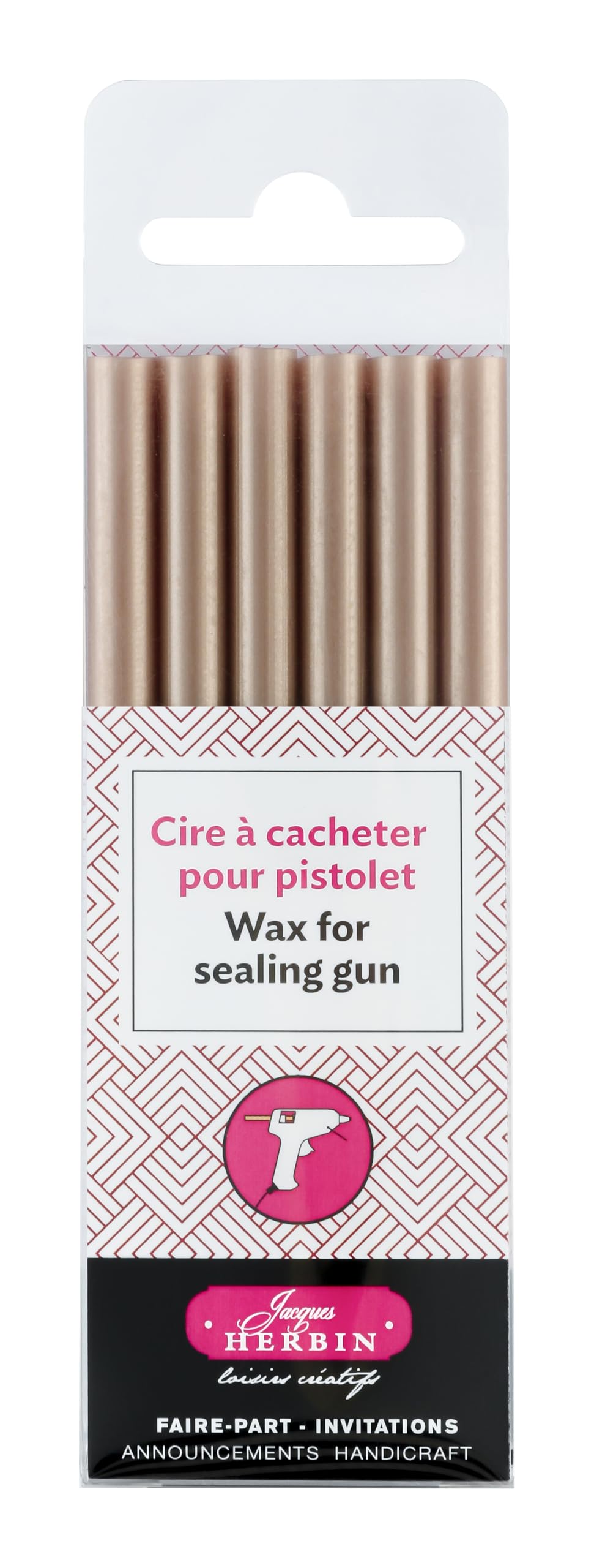 Jacques Herbin 35803T - Pack of 6 sealing wax sticks - Made for wax gun - rose gold colour - Manufactured in France - Creative Art Tool - Correspondence