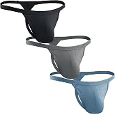 Real Men Viscose Derived from Bamboo Thong Underwear for Men, 3 Pack, ABCD Pouch Sizes, Black/Blue/Gray