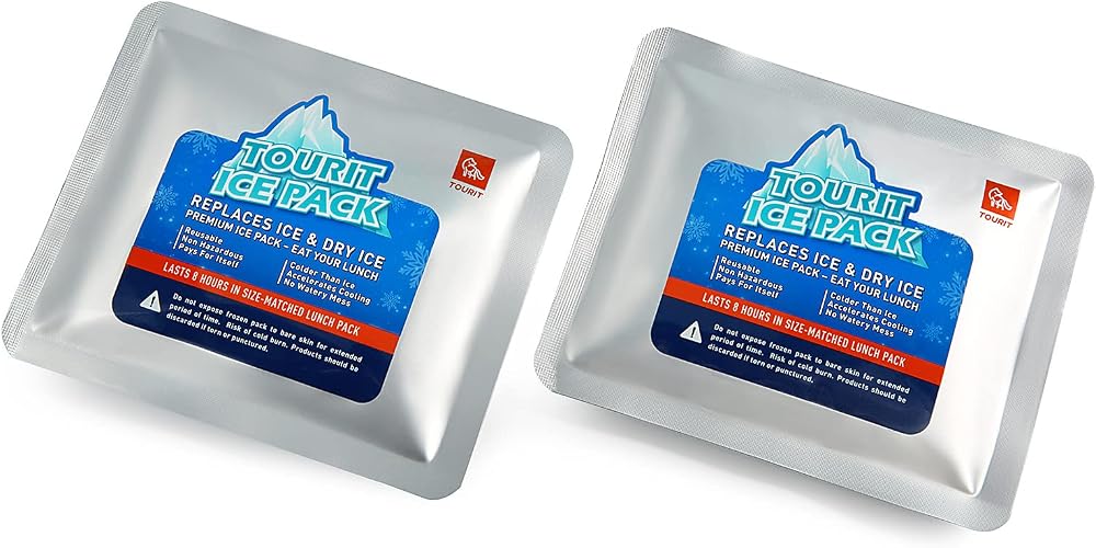 TOURIT Reusable Ice Packs Non-Lid 2 Sets Long Lasting Gel 7x6.5x0.4