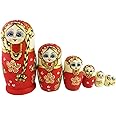 Set of 7 7pcs Red Big Braid Montessori Nesting Dolls Russian Wooden Matryoshka Birthday Gifts Home Decoration Preschool Toy