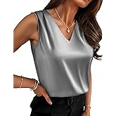 Zeagoo Women's Silk Satin Camisole Tank Tops V Neck Pleated Dressy Casual Sleeveless Blouses Summer Business Work Shirts