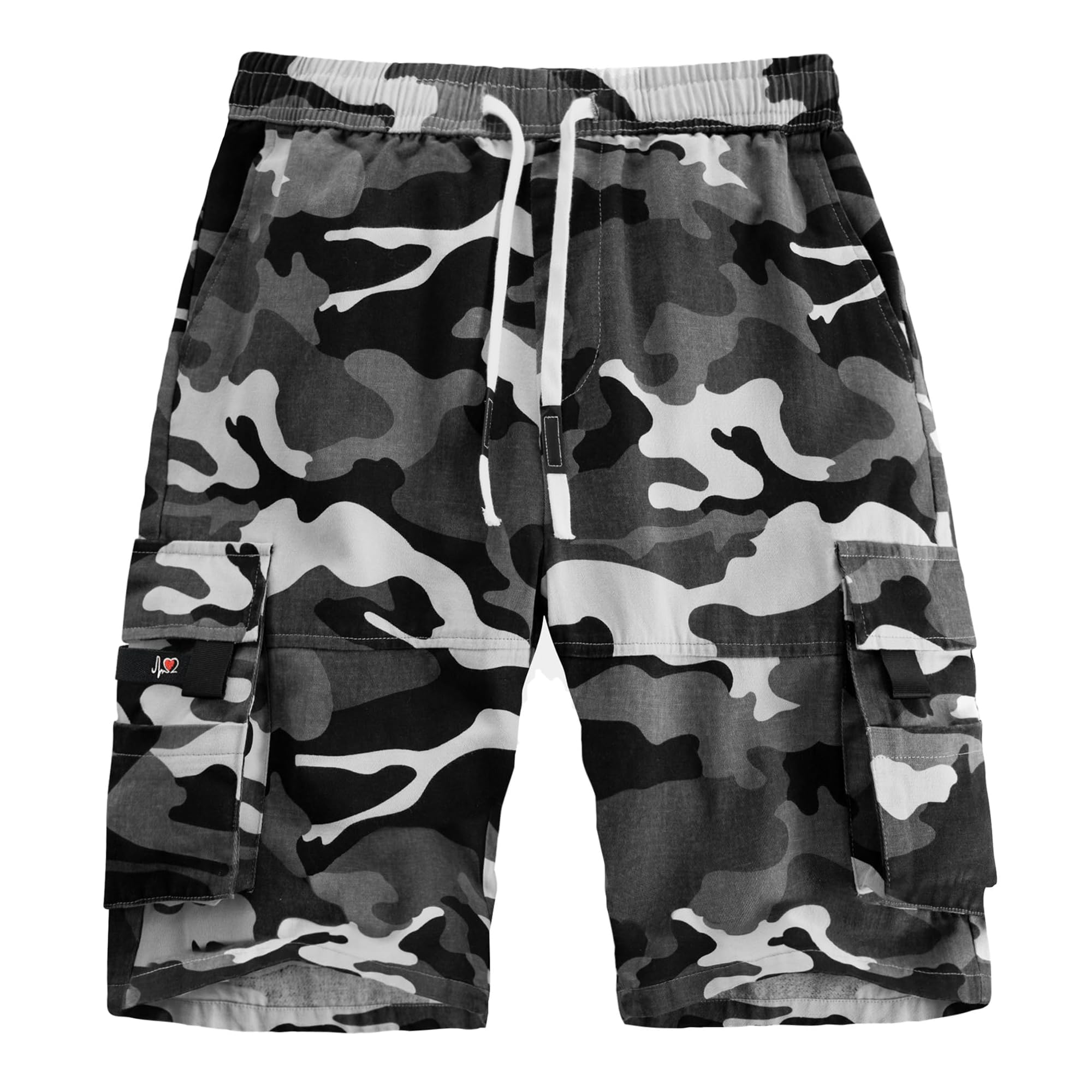 Photo 1 of APTRO Men's Elastic Waistband Cotton Cargo Shorts Relaxed Fit Summer Casual Shorts A901 Gray Camo L