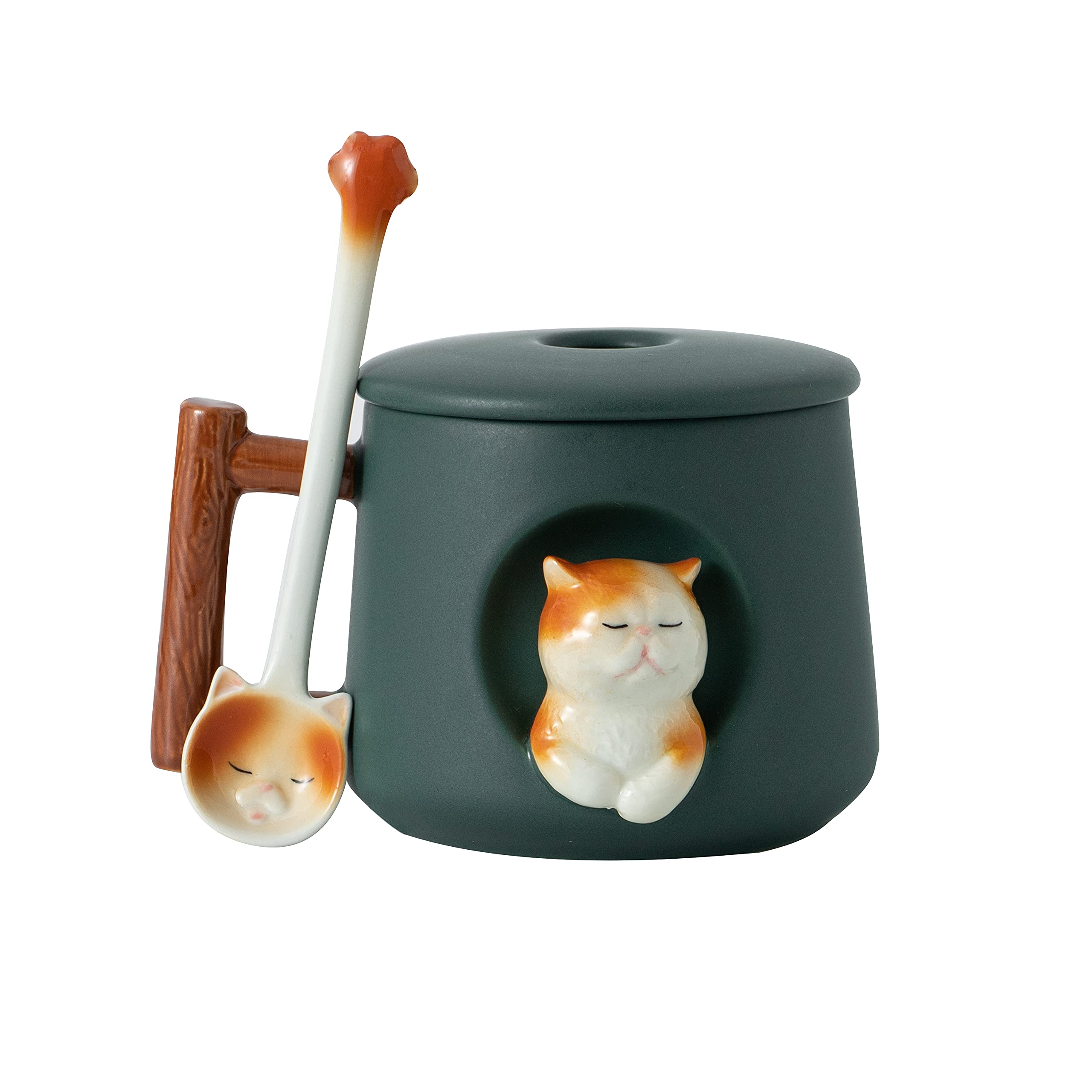 Photo 1 of ***MISSING PARTS***
DIHOclub Adorable 3D Ceramic Cat Mug with Lid and Spoon - Perfect for Coffee, Tea, Milk, and More - Ideal Gift for Animal Lovers - 14 Ounces (Green)