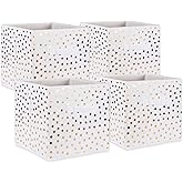DII Non Woven Polyester Storage Bin, Polka Dot, White & Gold, Small Set of 4