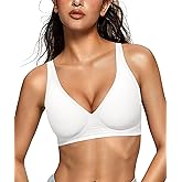 OEAK Womens Deep V Bras Comfortable Support Push Up Bralettes Low Cut no Underwire Bra Plunge Seamless Tshirts Bras White XXL