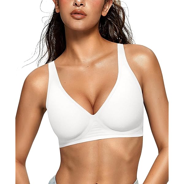 OEAK - Brasier Con Efecto De Realce, De Uso Diario, Para Mujer, Cómodos Corpiños Sin Aros, Con Cuello En V, Sin Costuras, Suaves, Básicos Y Sin Aros, XL