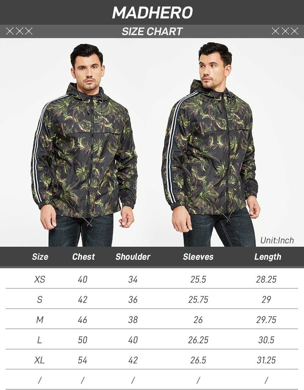 MADHERO Mens Windbreaker Jackets Casual Lightweight Wind Breaker with Hood: Clothing