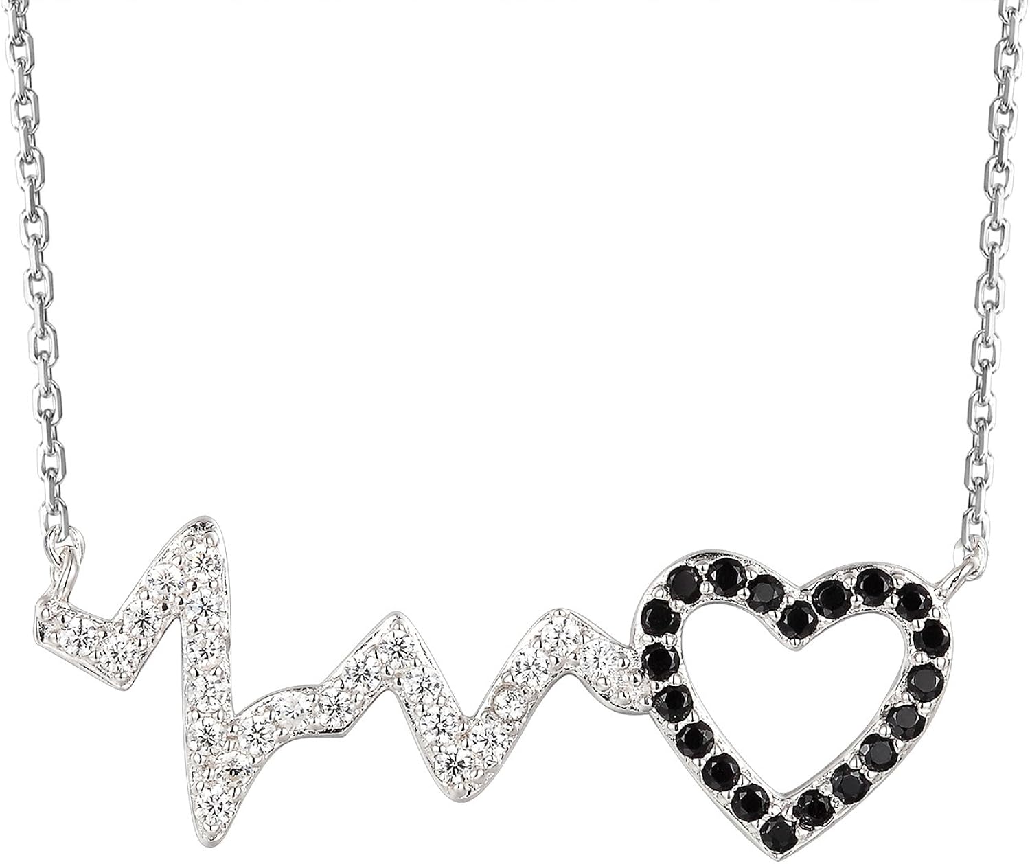 Master Of Bling Heartbeat Heart Rhythm Pendant 925 Silver Ekg Necklace Black Simulated Diamond Amazon Com