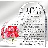 Yulejo Mom Birthday Gift from Daughters Sons to My Mom Heart Acrylic Sign Appreciation Plaque with Carnation Flower for Christmas Mother's Day
