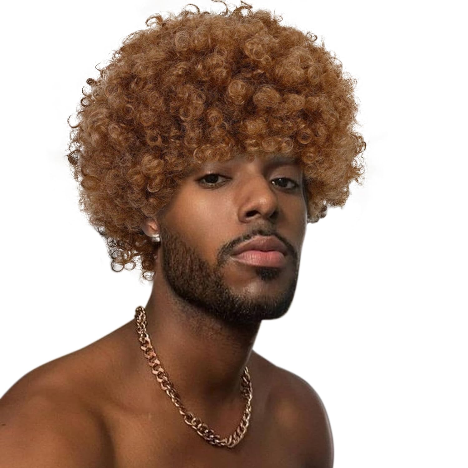 QUEENTAS Afro Wig for Men Blonde Curly Hair 70s 80s Fancy Dress Cosplay Halloween Wig for Theme Party Funny Coutume Daily Use