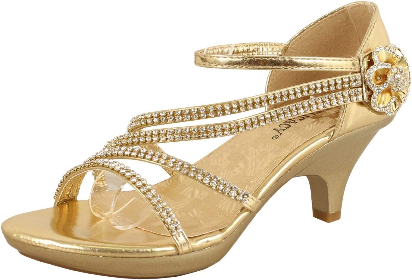 JJF Shoes -62 Womens Strappy Rhinestone Dress Sandal Low Heel Shoes