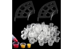 YONGDA Tattoo Ink Caps and Holders Kit - 300pcs Disposable Ink Cups (S/M/L) + 2 Black Holders, Stackable Design for Tattoo Ar