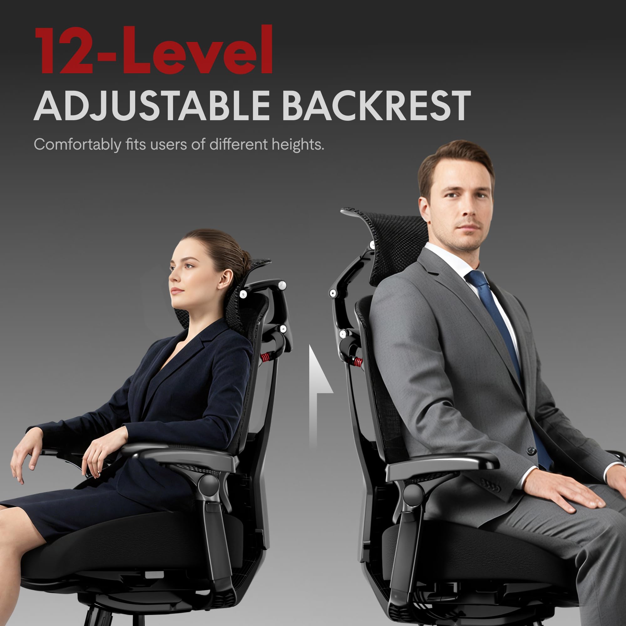 FLEXISPOT ErgoX Pro Ergonomischer Bürostuhl mit ausziehbarer Fußstütze, 12-stufiger Höhenverstellung, 7D-Armlehnen, 5D-Lendenstütze, 4D-Kopfstütze, 250 kg Belastbarkeit Netzsitz (Schwarz) 6