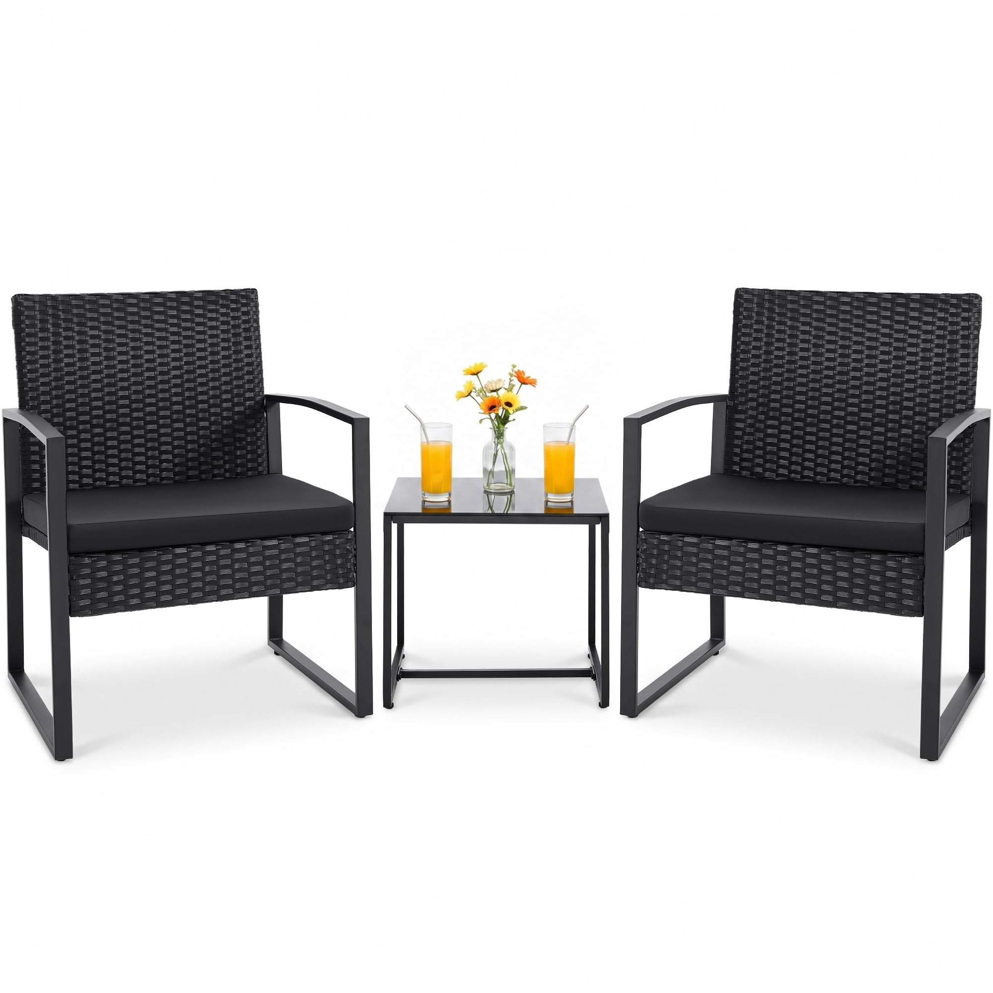 Flamaker 3 Pieces Patio Furniture Set Outdoor Wicker Bistro Chair (Black)