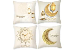 Ramadan Pillow Cove 4Pcs Ramadan Cushion Cover 18x18'' Moon Printing Throw Pillow Covers Set Double Sided Covers Islamic Musl