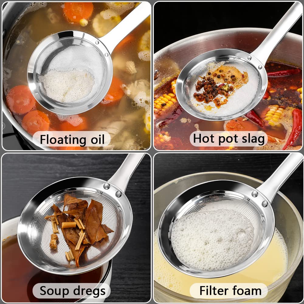 Sieve Fine Mesh Strainer Set Stainless Steel Metal Flat Cooking Skimmer Ladle Colander With Handle Food Strainer Kitchen Tools For Kitchen Baking Oil Filter Flour Sifter Foam,L M Small 3Pack