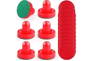 COSITINA 3 Sets 60mm Mini Air Hockey Pucks and Paddles Air Hockey Pushers Pucks Goal Handles Paddles Red Replacement Accessories for Game Tables (6 Strikers+12 Pucks)