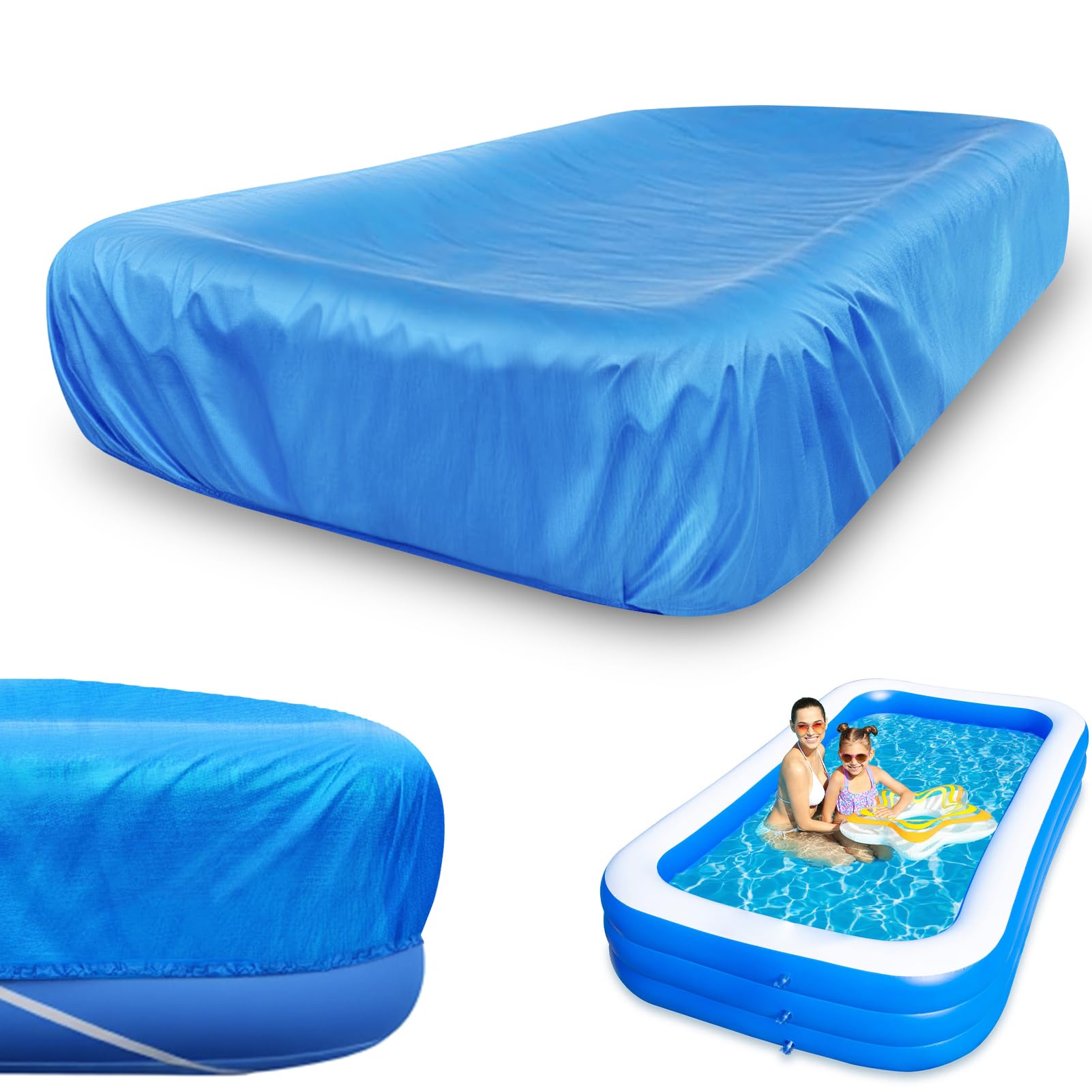 Photo 1 of 130 x 72 x 22 Inflatable Rectangle Swimming Pool Cover 130 x 72 in Rectangular Pool Cover 11 x 7 ft Dustproof for Garden Outdoor Paddling Home Family Pools Protector