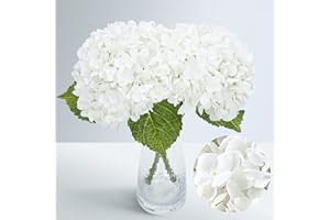 Waipfaru 21" Real Touch White Hydrangea Artificial Flowers with Long Stem & Leaves, Full Latex Faux Hydrangea Flowers for Home Party Decor Floral Arrangements Wedding Bouquets Centerpieces, 2Pcs