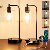 Homelist Dimmable Bedside Lamps Set of 2 with USB Ports Black Glass Shade
