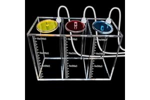 Saricho Liquid srorage Bucket Made of acryli,Reservoir dosing Container,Aquarium Air Pump Accessories,dosing Pump Liquid containers of Three-Grid(Total Capacity 4.5L/1.19gal Yellow red Blue lid)