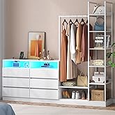 Loomie 6 Drawers Dresser with Hanging Rack & 6 Tiers Shelves, LED Dressers & Chests of Drawers with Power Outlet, 63" Wide Lo