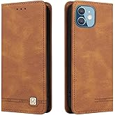 FEPULI Wallet Case for iPhone 12 12 Pro 6.1 inch with [Shockproof TPU Interior Case] Credit Card Holder, PU Flip Folio Book Full Body Protection Phone 12 12 Pro Case (Brown)