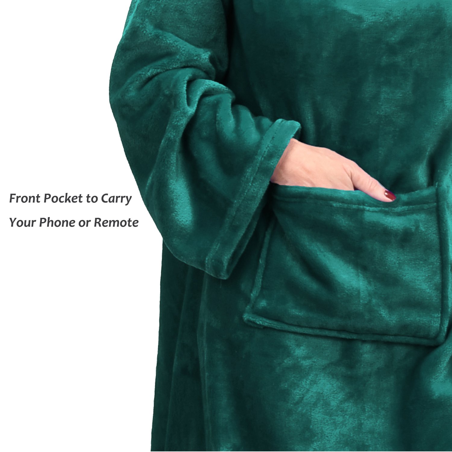 Fleece Blanket with Sleeves & Foot Pockets, Green Micro Plush Fleece Blanket, Large Wrap Throw Blanket, for Adult Women Men 190cm x 135cm (75\