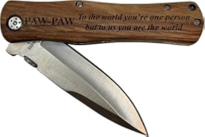 CUSTOMGIFTSNOW PawPaw - to the world you're one person but to us you are the world Stainless Steel Folding Pocket Knife with Clip, Wood