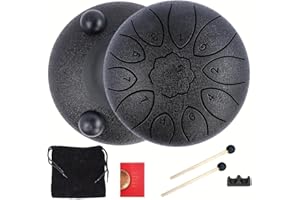 11-Note Steel Tongue Drum - 6 Inch Outdoor Waterproof Rain Drum with Carry Bag, Mallets & Music Book (Black)