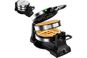 Waffle Maker, 1400W Belgian Waffle Maker, Double Waffle Iron 180° Flip, Rotating Nonstick Plates, Adjustable Browning Control