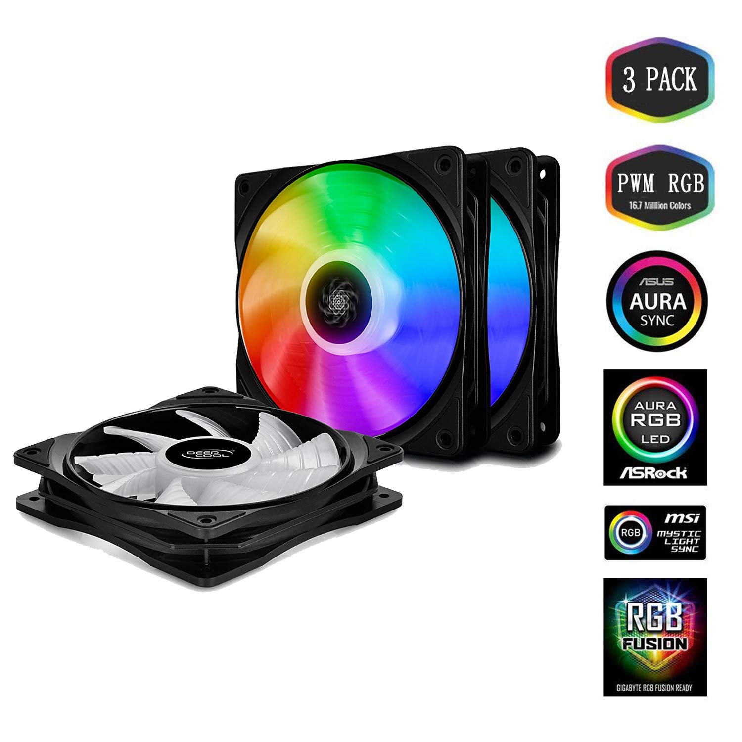 DeepCool Add RGB Cooling Fan 3120mm Cable Controller De-Vibration Rubber Pad Extension Cable (CF 120 3 in 1)