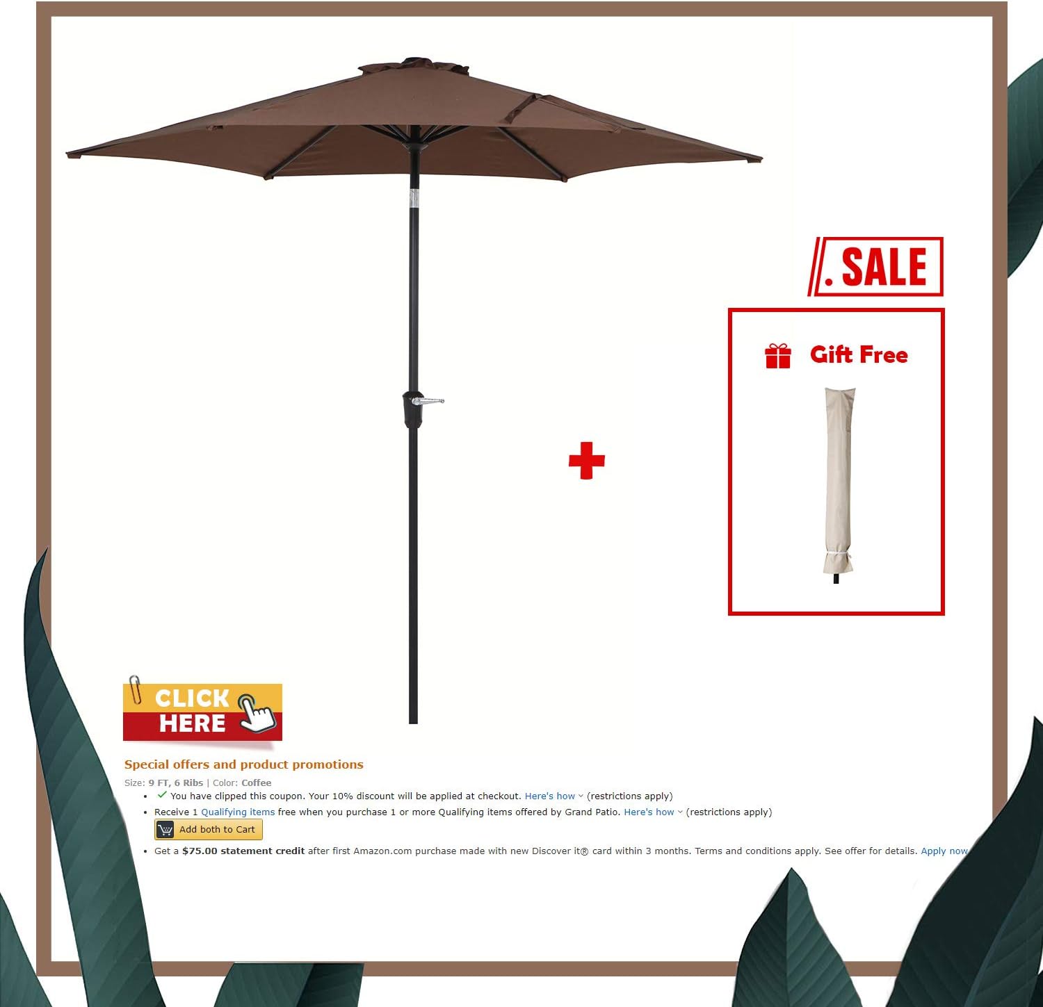 Amazon Com Grand Patio 9 Ft Aluminum Patio Umbrella Uv Protected Outdoor Umbrella With Push Button Tilt And Crank Coffee Garden Outdoor