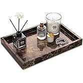 Marble Bathroom Vanity Tray, Natural Luxury Vanity Home Kitchen Bathroom Table Tray, Stone Decorative Countertop Dresser Trays for Key Coffee Perfume Jewelry Makeup (Dark Brown, 12"x 8" x1.2")