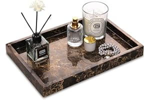 HESHIBI Marble Bathroom Vanity Tray, Natural Luxury Vanity Home Kitchen Bathroom Table Tray, Stone Decorative Countertop Dresser Trays for Key Coffee Perfume Jewelry Makeup (Dark Brown, 12"x 8" x1.2")