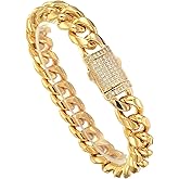 Jxlepe Mens Miami Cuban Link Chain 18K Gold 12mm Stainless Steel Curb Necklace with cz Diamond Chain Choker