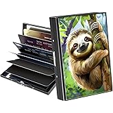 BREIDMKFM Metal Wallet,Credit Card Holder for Women Men,Thin Slim Mini Aluminum Wallet RFID Blocking Card Holder Hard Card Case Small Business Card Holder ID Case Travel Wallet,Cute Sloth
